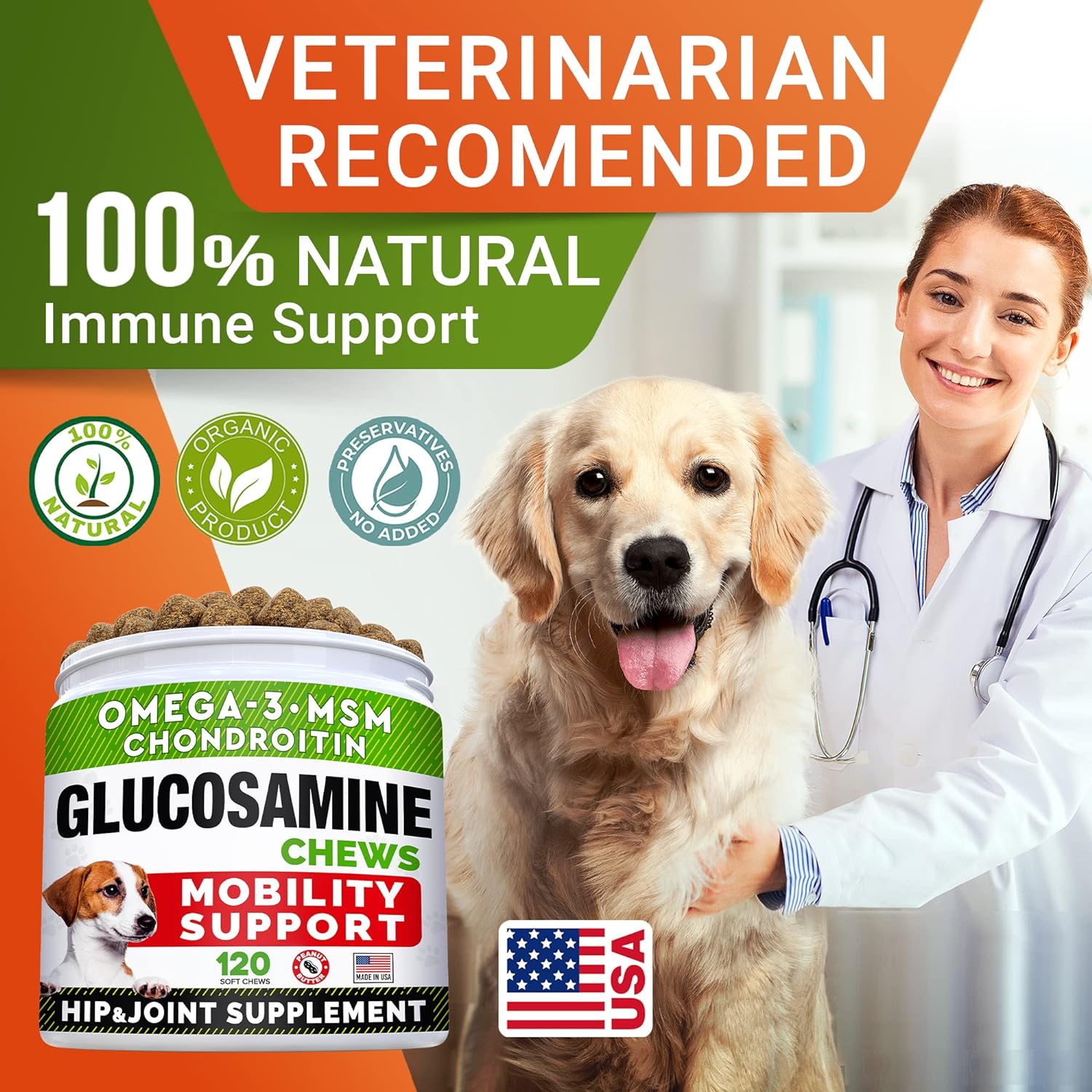 Glucosamine Treats for Dogs - Joint Supplement w/Omega-3 Fish Oil - Chondroitin, MSM - Advanced Mobility Chews - Joint Pain Relief - Hip & Joint Care - Peanut Butter Flavor - 120 Ct-6