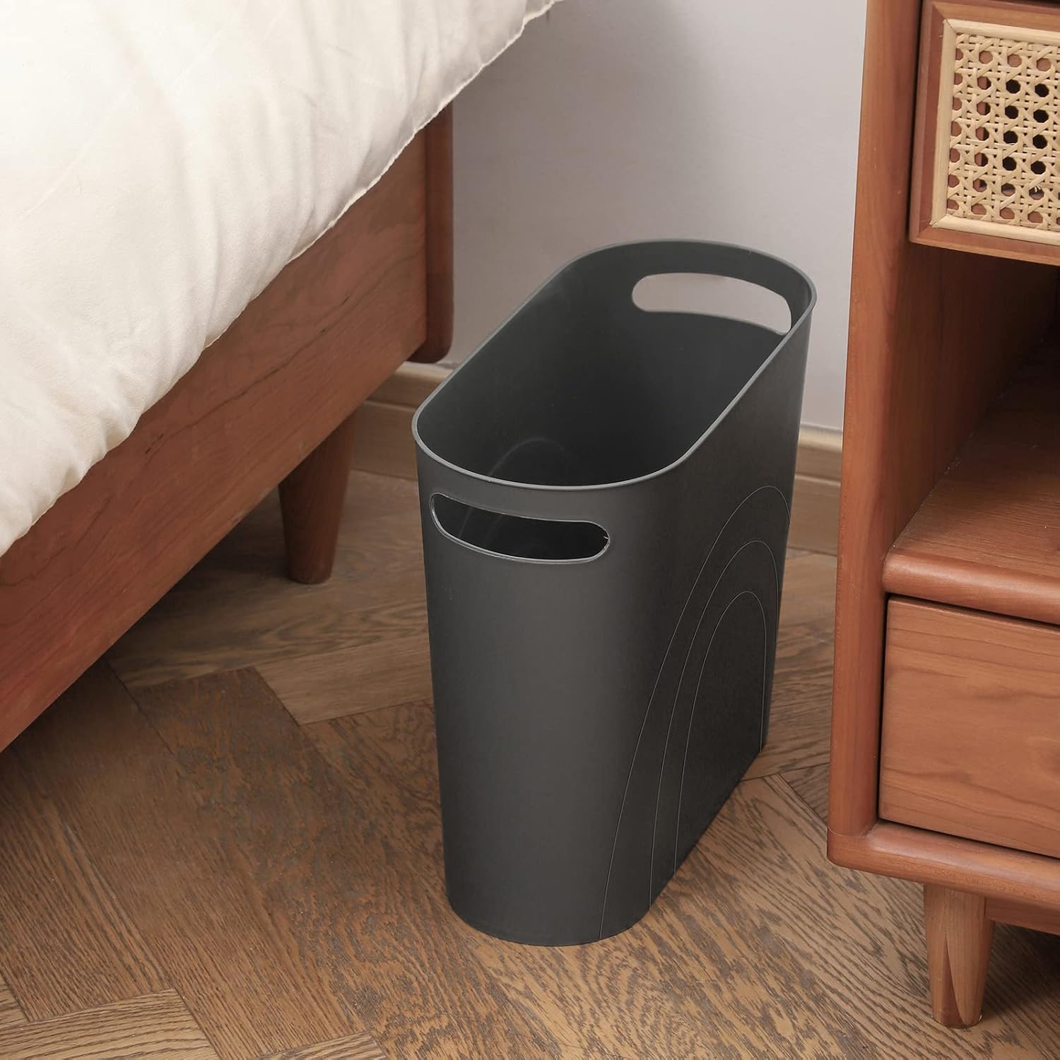 zoocatia Small Trash Can Garbage Can Container Bin with Handles 3 Gallons Plastic Wastebasket for Bathrooom, Bedroom, Office, Kitchen, Laudry Room, Dorm Room - Dark Grey-1