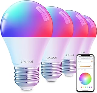 Linkind Smart Light Bulbs, Smart Bulb That Work with Alexa & Google Home, LED Light Bulbs Color Changing, 64 Preset Scenes, Music Sync, A19 E26 2.4GHz RGBTW WiFi Bluetooth Light Bulb 60W, 800LM, 4Pack