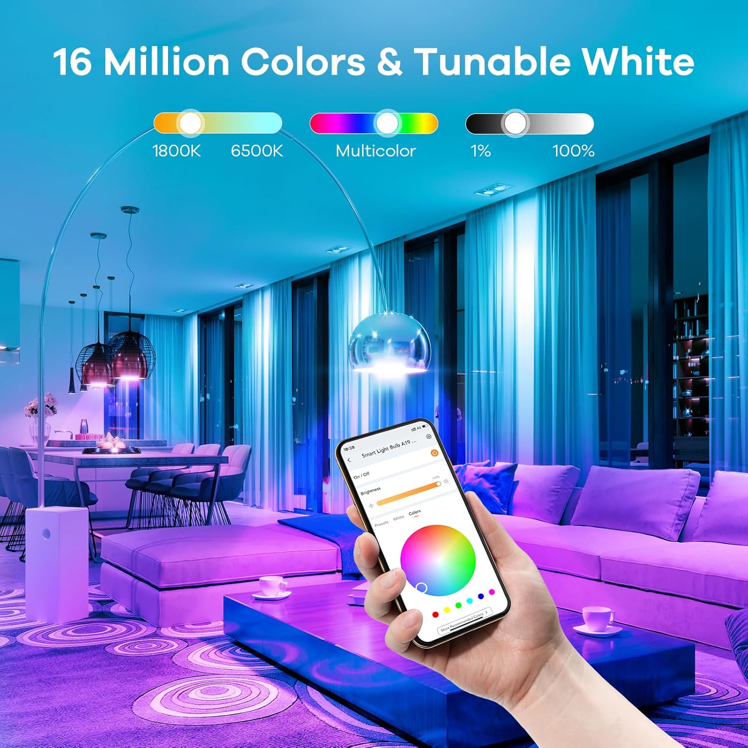 Linkind Smart Light Bulbs, Smart Bulb That Work with Alexa & Google Home, LED Light Bulbs Color Changing, 64 Preset Scenes, Music Sync, A19 E26 2.4GHz RGBTW WiFi Bluetooth Light Bulb 60W, 800LM, 4Pack-3