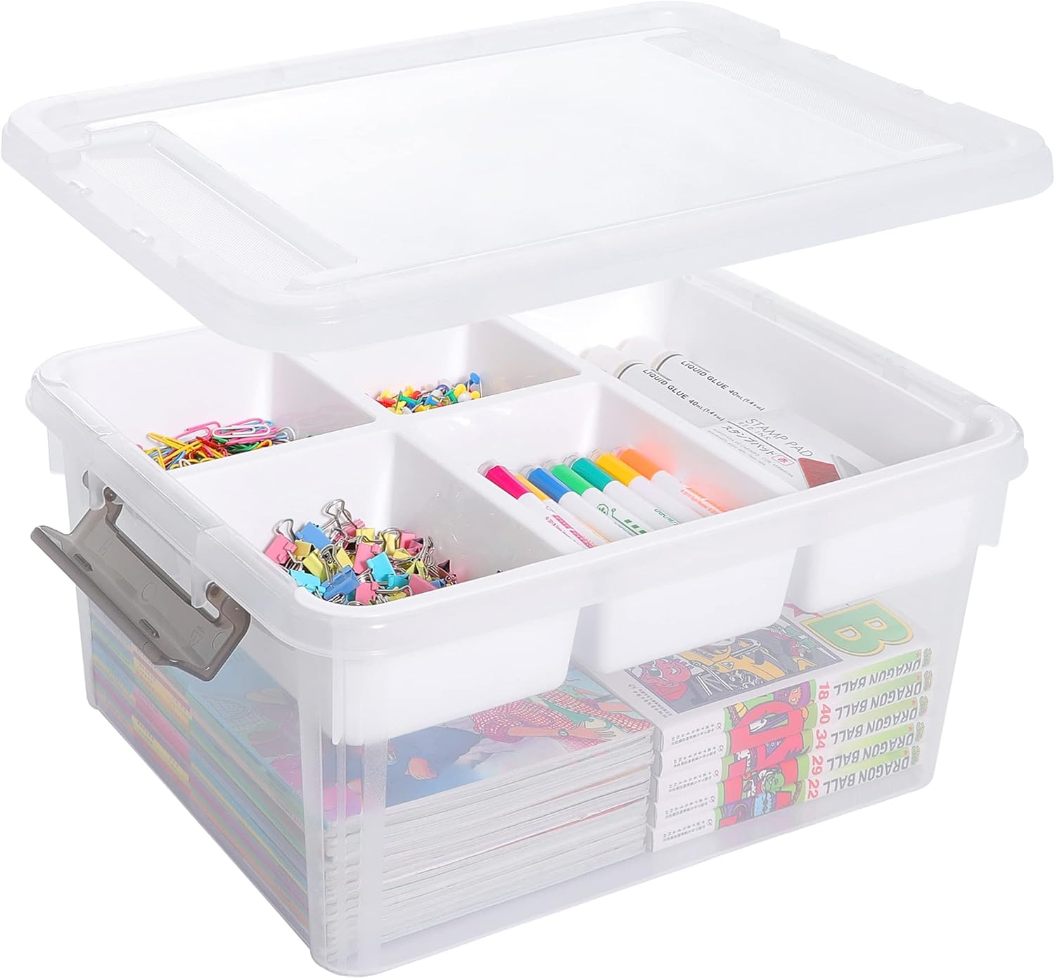 Citylife 17 QT Plastic Storage Box with Removable Tray Craft Organizers and Storage Clear Storage Container for Organizing Bead, Tool, Sewing, Playdoh-0