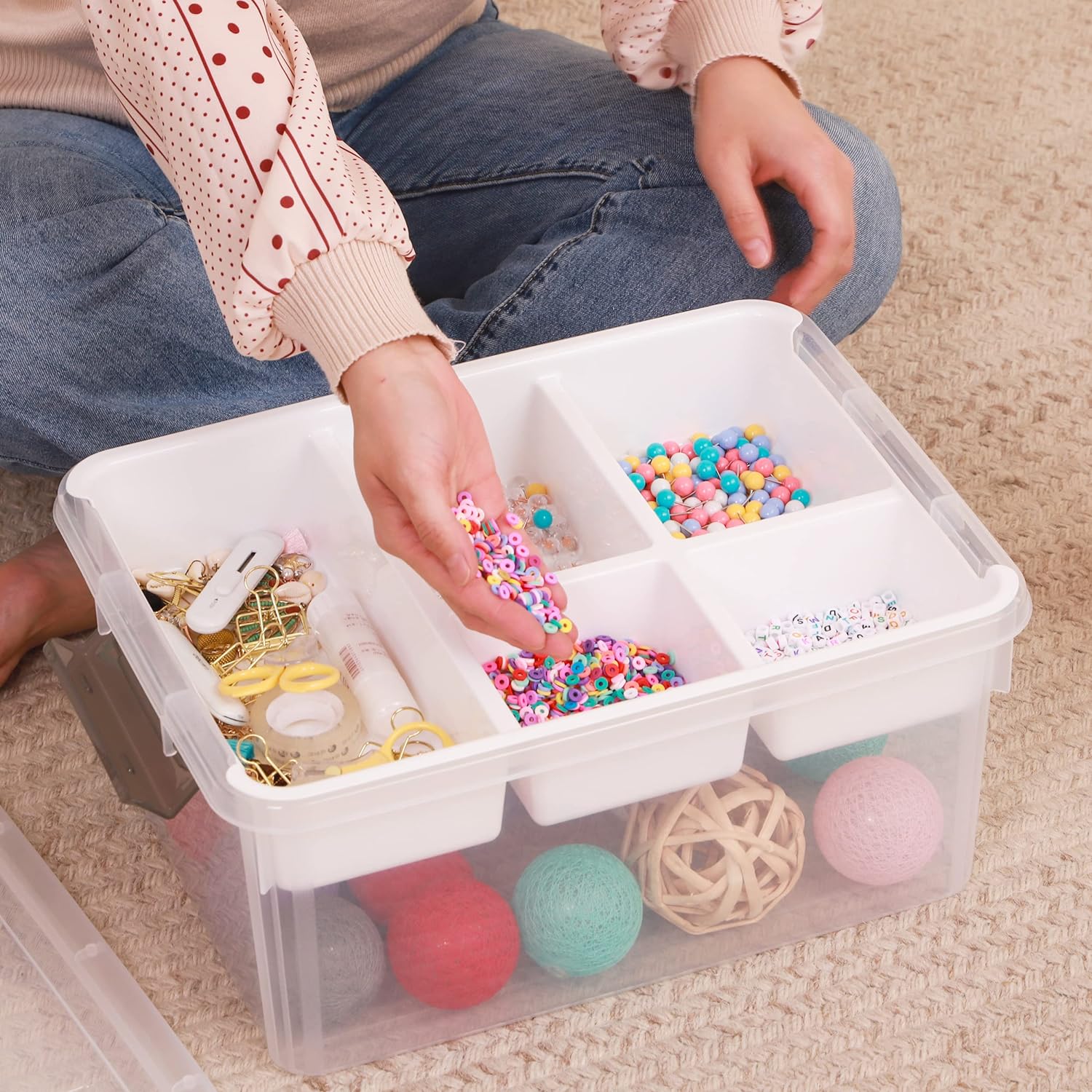 Citylife 17 QT Plastic Storage Box with Removable Tray Craft Organizers and Storage Clear Storage Container for Organizing Bead, Tool, Sewing, Playdoh-3