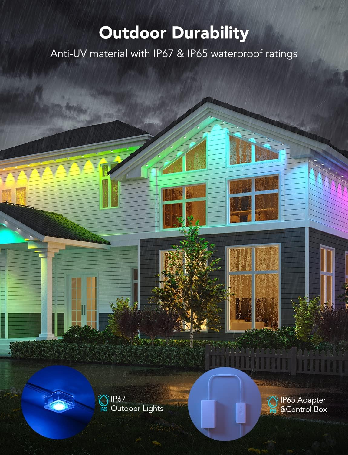 Govee Permanent Outdoor Lights, Smart RGBIC Outdoor Lights with 75 Scene Modes, 100ft with 72 LED Eaves Lights, IP67 Waterproof, for Halloween Decorations, Christmas, Work with Alexa, Google Assistant-6