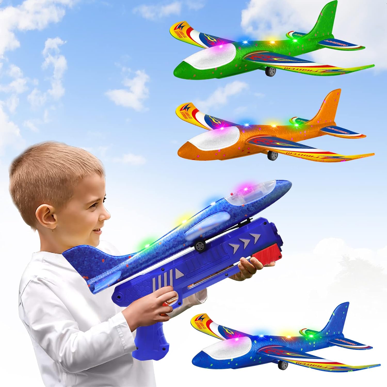 3 Pack Foam Airplane Launcher Toys, 2 Flight Mode Glider Plane,Kids Flying Toy,3 4 5 6 7 8 9 10 11 12 Year Old Boys Girls Gifts,Outdoor Sport Party Favor-0