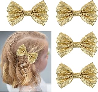 Glitter Bow Hair Clips Sparkly Bowknot Hair Barrettes 4 Pcs (gold)