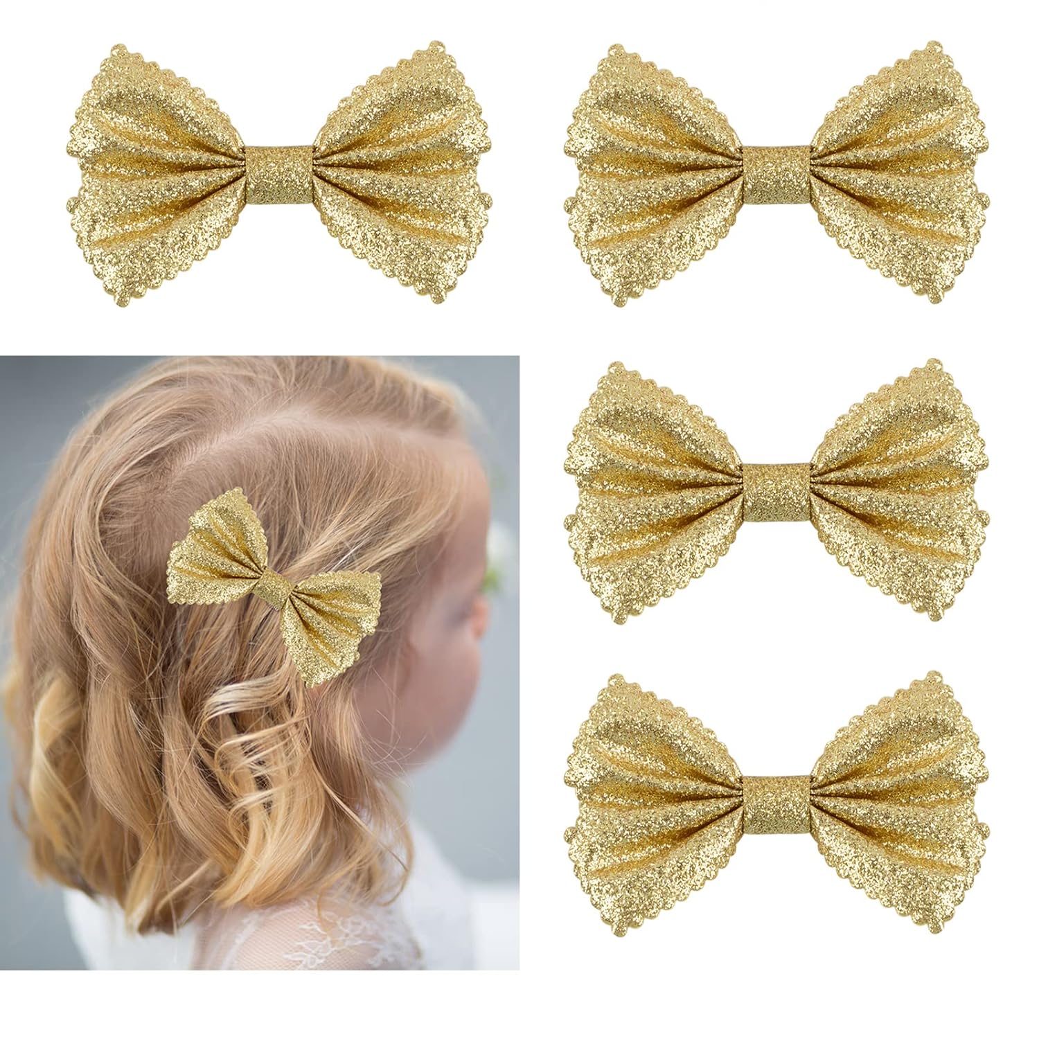 Glitter Bow Hair Clips Sparkly Bowknot Hair Barrettes 4 Pcs (gold)-0