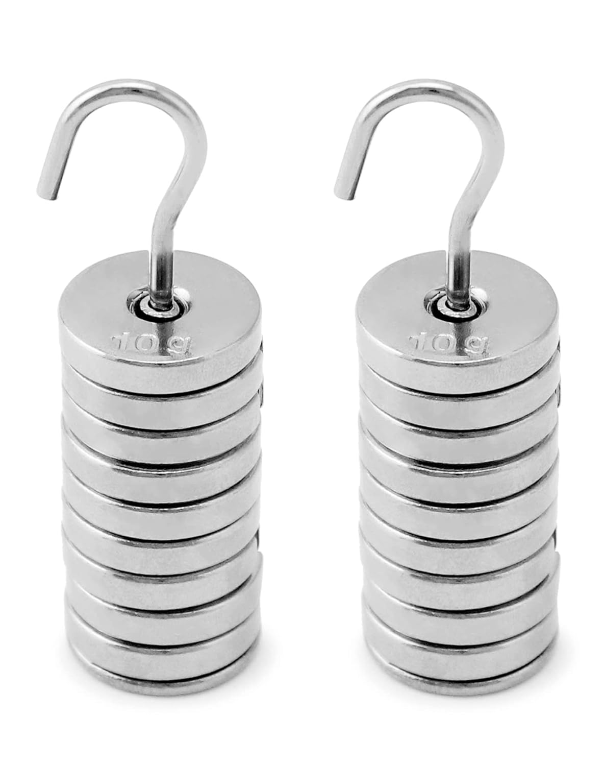 QWORK Lab Slotted Mass Set, 2 Set of Chromium-Plated Metal Slotted Weights, One Set - Total 100g - Includes 9 Weights (10g Each) & One Hanger (10g)-0