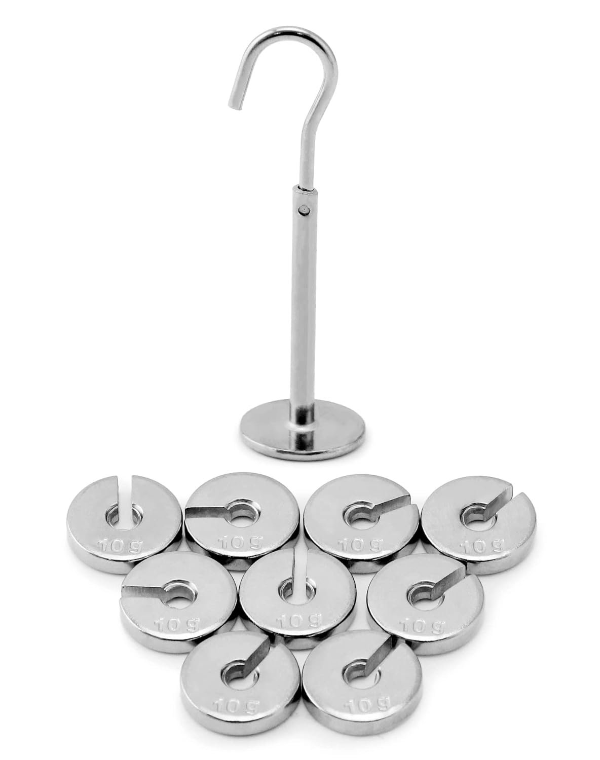 QWORK Lab Slotted Mass Set, 2 Set of Chromium-Plated Metal Slotted Weights, One Set - Total 100g - Includes 9 Weights (10g Each) & One Hanger (10g)-3