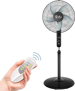 Simple Deluxe Pedestal Stand Fan with Remote Control for Indoor, Bedroom, Living Room, Home Office & College Dorm Use,3 Speed, Black, 16 Inch