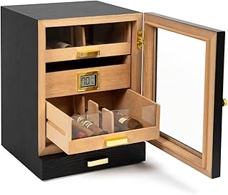 CASE ELEGANCE Luca Cabinet Humidor with Thick Cedar, Easy humidification System, Accurate Digital Hygrometer - Black