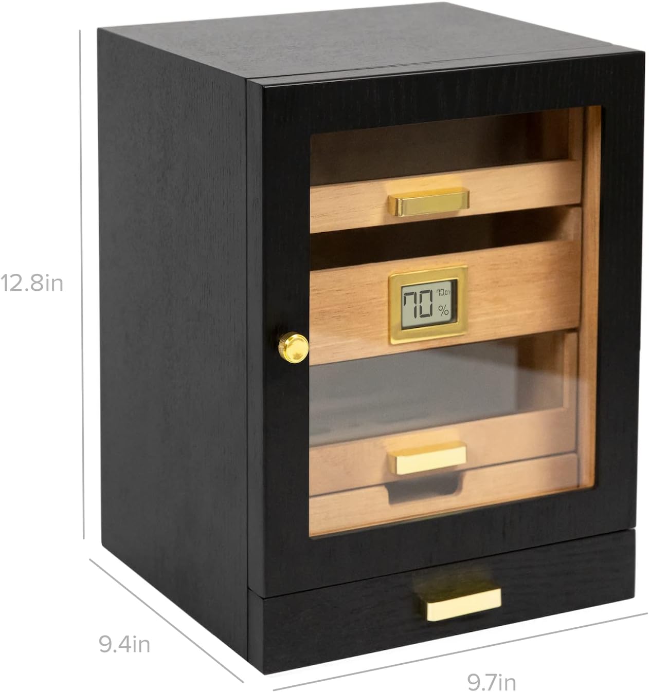 CASE ELEGANCE Luca Cabinet Humidor with Thick Cedar, Easy humidification System, Accurate Digital Hygrometer - Black-2