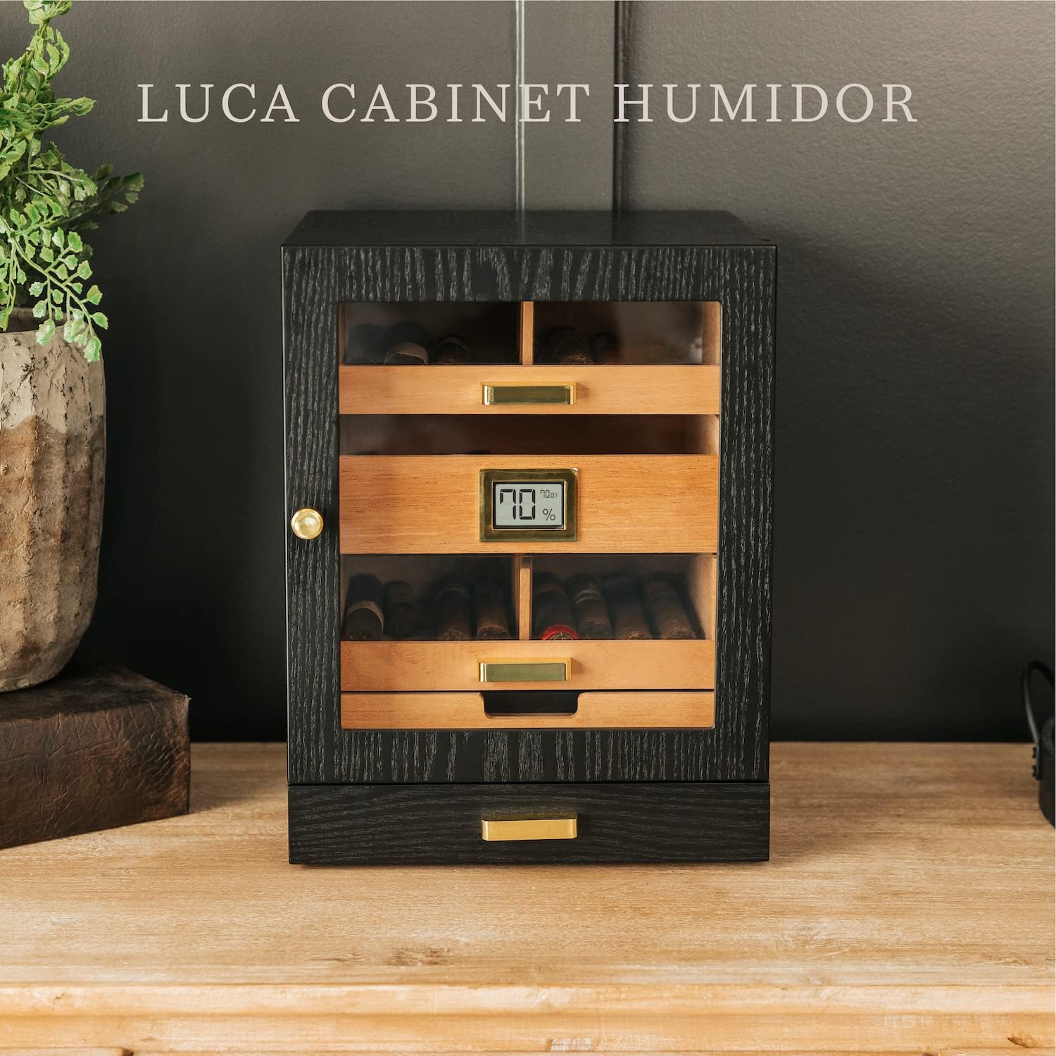 CASE ELEGANCE Luca Cabinet Humidor with Thick Cedar, Easy humidification System, Accurate Digital Hygrometer - Black-3