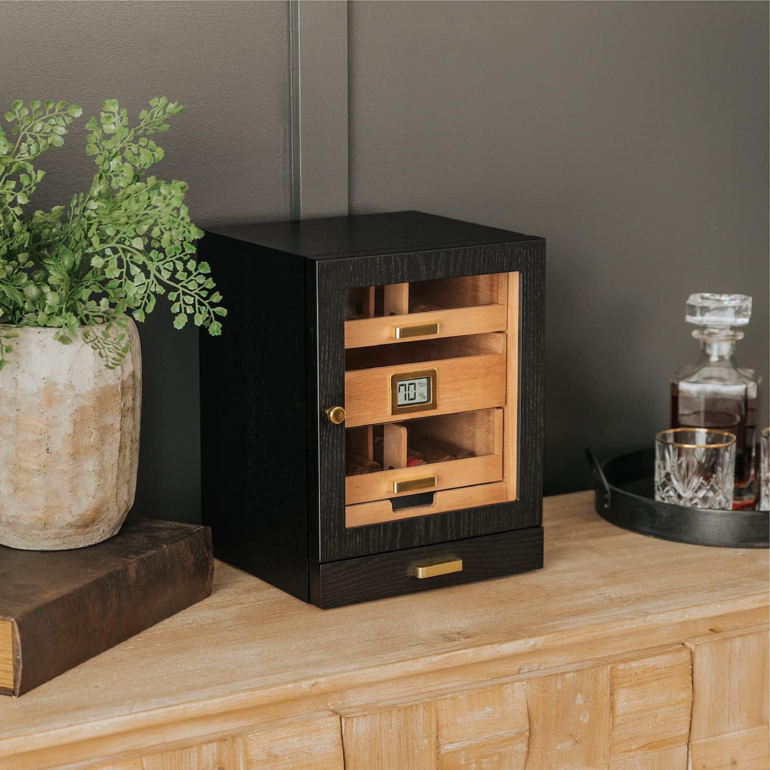 CASE ELEGANCE Luca Cabinet Humidor with Thick Cedar, Easy humidification System, Accurate Digital Hygrometer - Black-7