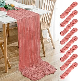 Maliton 8 Pack 13.3Ft Brownish Pink Cheesecloth Table Runner, 35 x 160 Inch Long Table Runner Pink for Bohemian Wedding Decorations Baby Shower Birthday Party Table Decorations(Brownish Pink)