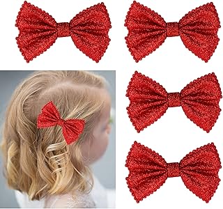 Glitter Bow Hair Clips Sparkly Bowknot Hair Barrettes 4 Pcs (red)