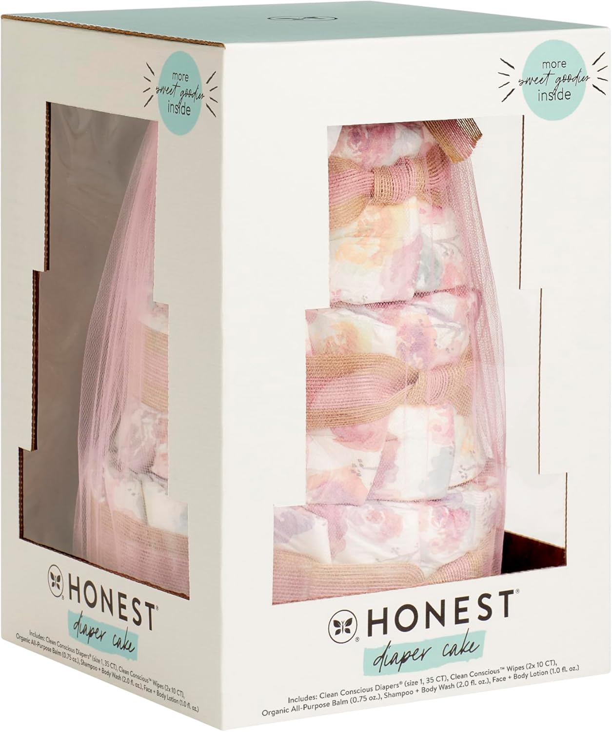 The Honest Company Diaper Cake | Clean Conscious Diapers, Baby Personal Care, Plant-Based Wipes | Rose Blossom | Regular, Size 1 (8-14 lbs), 35 Count-1