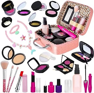 Pretend Makeup Kit for Toddlers Girls, Kids Pretend Play Makeup Set for Little Girls, Fake Toy Makeup Set with Cosmetic Case & Jewelry Set, Present Gift for Kids Girls Age 3 4 5+ ( Fake Makeup )