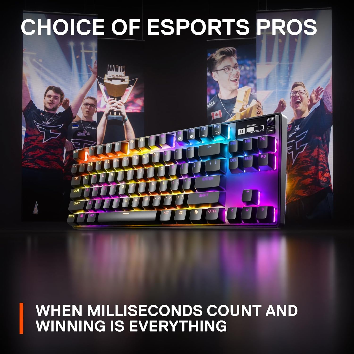 SteelSeries Apex Pro TKL HyperMagnetic Gaming Keyboard - Adjustable Actuation - Esports Tenkeyless - OLED Screen - RGB - PBT Keycaps - USB-C - 2023 Edition,Black-5