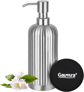 18 Oz Vertical Stripe Soap Dispenser with Coaster - Brushed Nickel, Refillable Liquid Hand Soap Dispenser for Bathroom, Premium Kitchen Stainless Steel