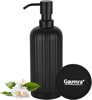 18 Oz Vertical Stripe Soap Dispenser with Coaster - Matte Black, Refillable Liquid Hand Soap Dispenser for Bathroom, Premium Kitchen Stainless Steel Soap Dispenser