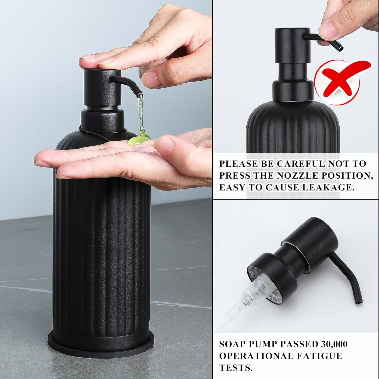 18 Oz Vertical Stripe Soap Dispenser with Coaster - Matte Black, Refillable Liquid Hand Soap Dispenser for Bathroom, Premium Kitchen Stainless Steel Soap Dispenser-4