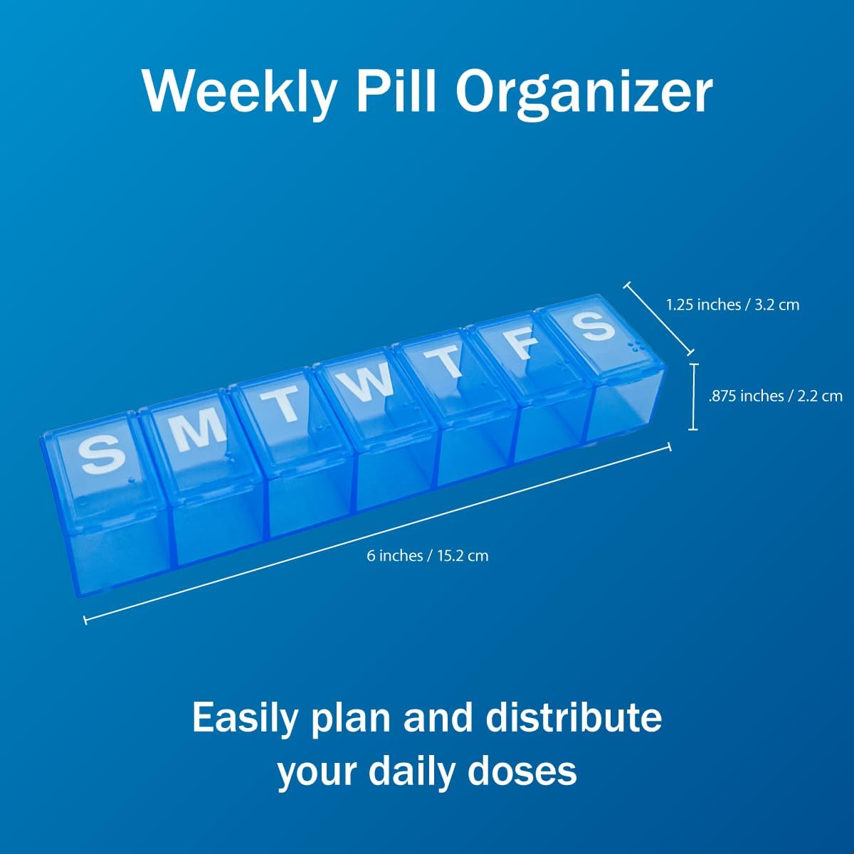 Amazon Basic Care Weekly (7-Day) Pill Organizer, Vitamin Planner, And Medicine Box, Medium Compartments, Blue-1