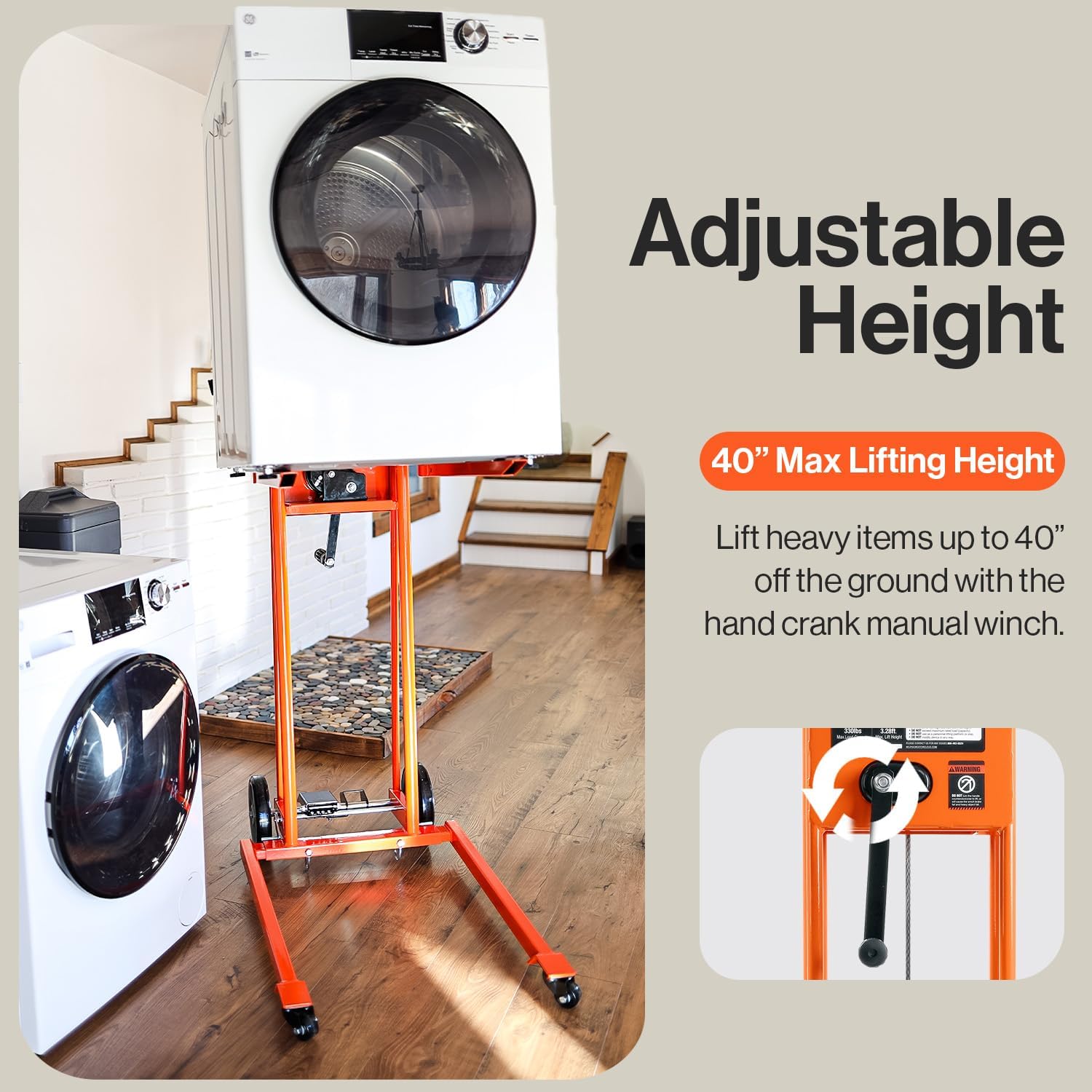 SuperHandy Material Lift Winch Stacker, Pallet Truck Dolly, Lift Table, Fork Lift, 330 Lbs 40" Max Lift w/ 8" Wheels, Swivel Casters [Patent Pending]-1