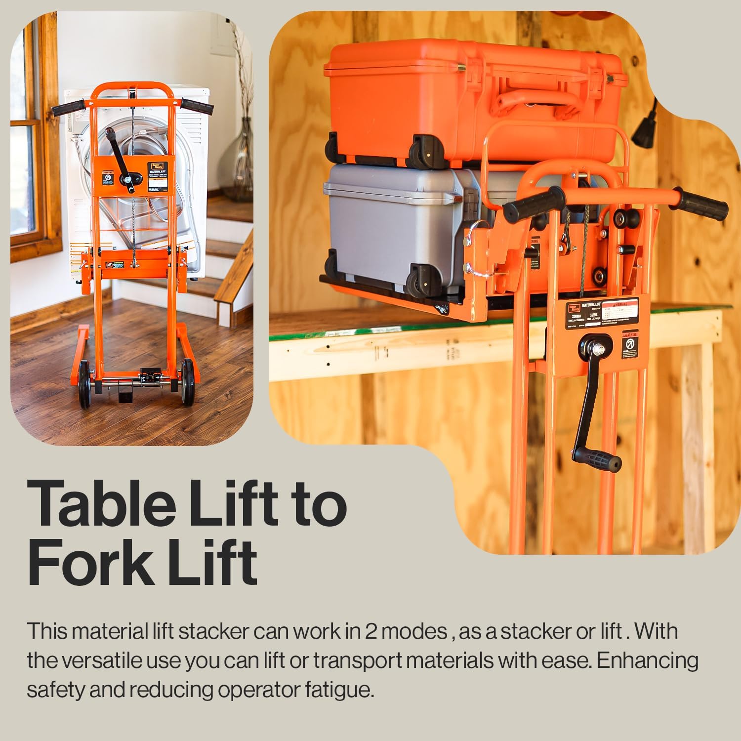 SuperHandy Material Lift Winch Stacker, Pallet Truck Dolly, Lift Table, Fork Lift, 330 Lbs 40" Max Lift w/ 8" Wheels, Swivel Casters [Patent Pending]-3