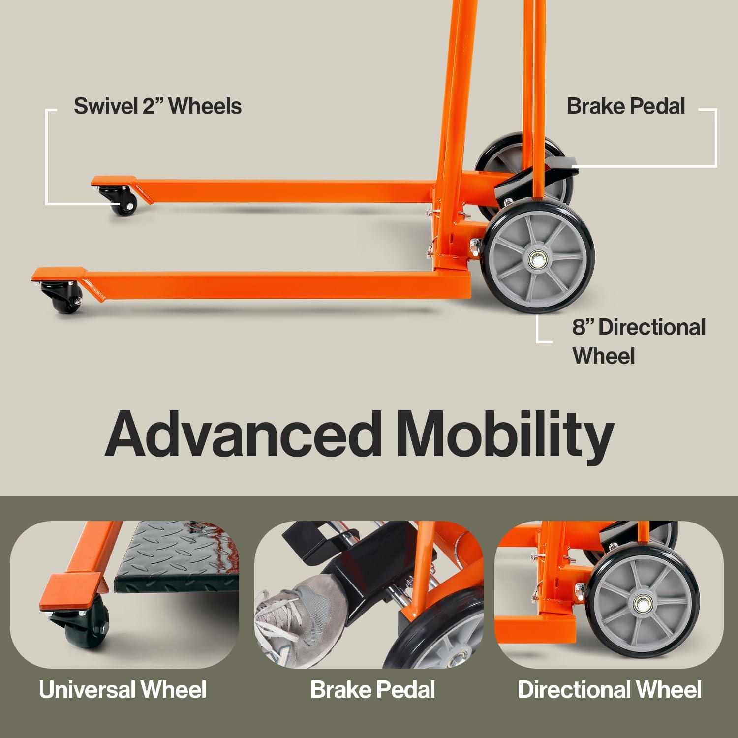 SuperHandy Material Lift Winch Stacker, Pallet Truck Dolly, Lift Table, Fork Lift, 330 Lbs 40" Max Lift w/ 8" Wheels, Swivel Casters [Patent Pending]-4