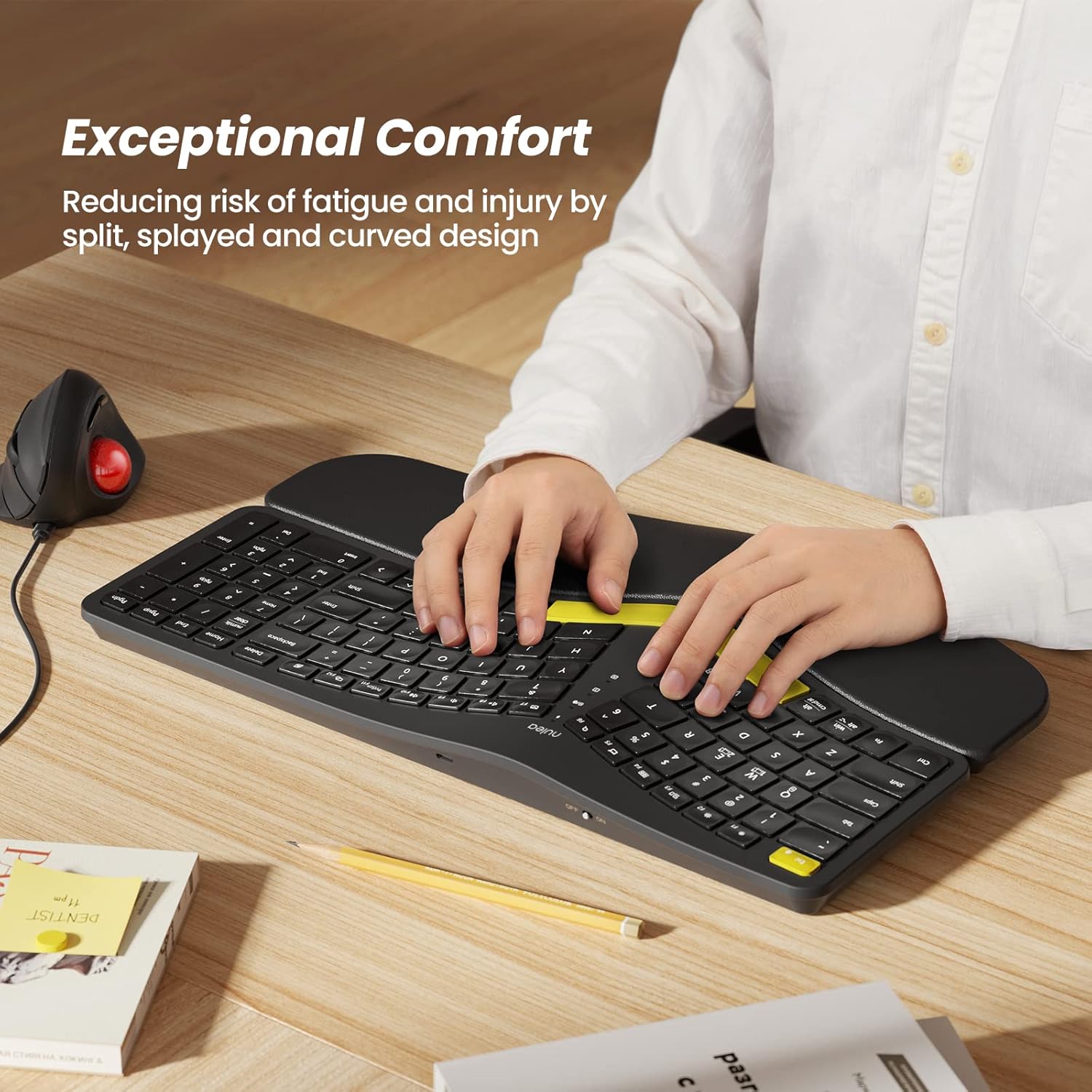 Nulea Wireless Ergonomic Keyboard, Split Keyboard with Wrist Rest, USB-C Charging, 7-Color Backlight, Natural Typing, Bluetooth and USB Connectivity, Compatible with Windows/Mac-1