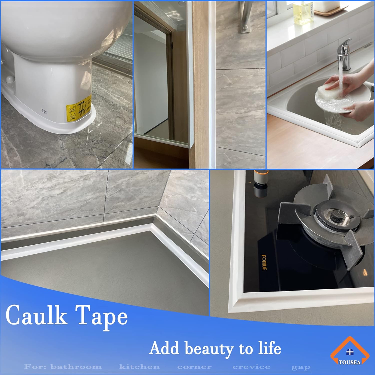 White Caulk Tape for Bath & Kitchen,Caulking Tape for Bathroom Caulking White Self Adhesive Caulk Strip,tub Surround,Toilet Bowl Stick on Gel,Kitchen Countertop (1.5in x 10.5ft)-6