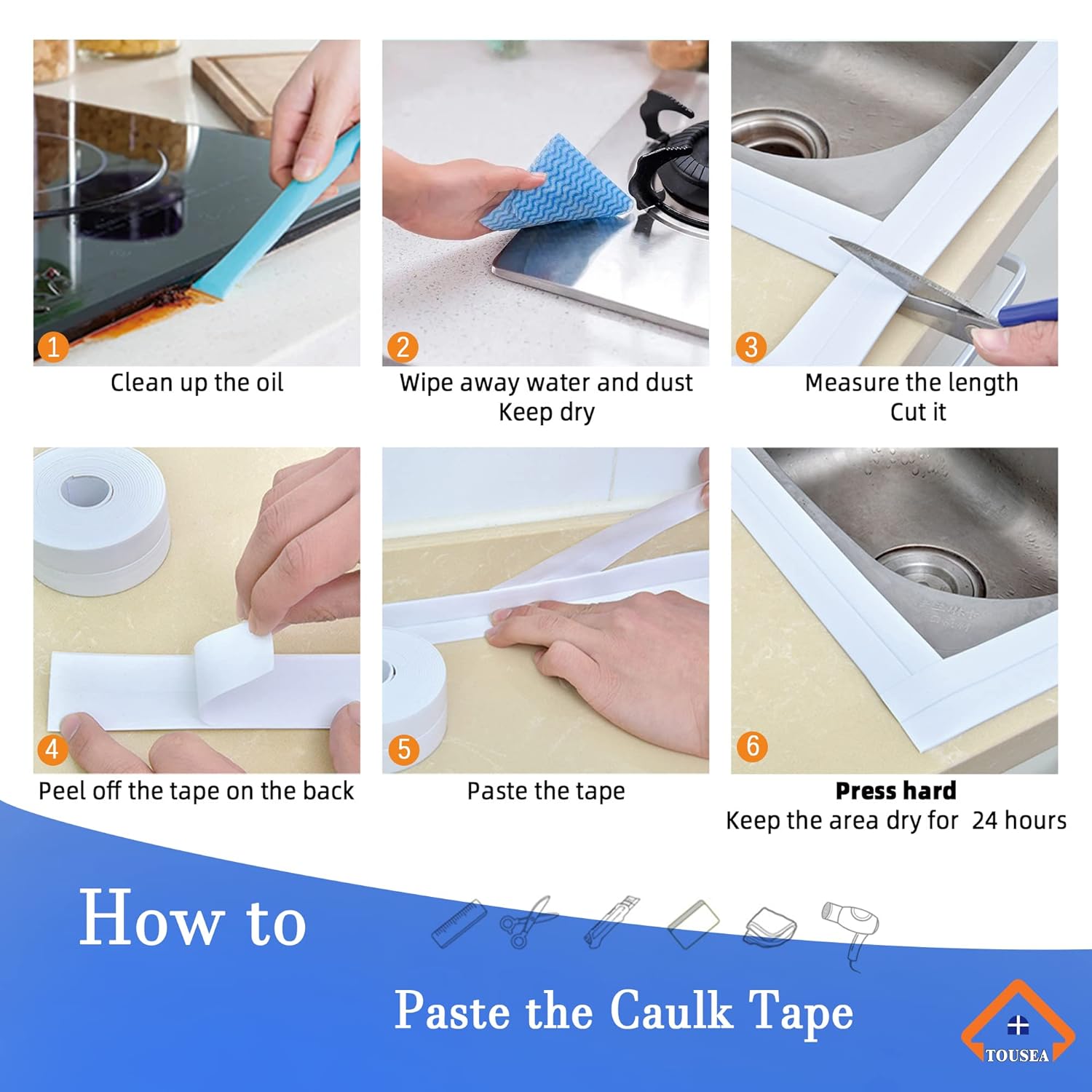 White Caulk Tape for Bath & Kitchen,Caulking Tape for Bathroom Caulking White Self Adhesive Caulk Strip,tub Surround,Toilet Bowl Stick on Gel,Kitchen Countertop (1.5in x 10.5ft)-7