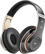 Bluetooth Headphones Over Ear, 6S Wireless Headphones Wired with 6 EQ Modes, 40 Hours Playtime Foldable HiFi Stereo Headset with Microphone, FM/TF for Cellphone/PC/Work (Black & Gold)