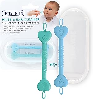 Dr. Talbot’s Baby Safe Nose and Ear Cleaner Set with Hygienic Travel Case, Gentle Dual-Ended Easy Mucus and Wax Remover Tool, 2 Pack, Neutral Colors