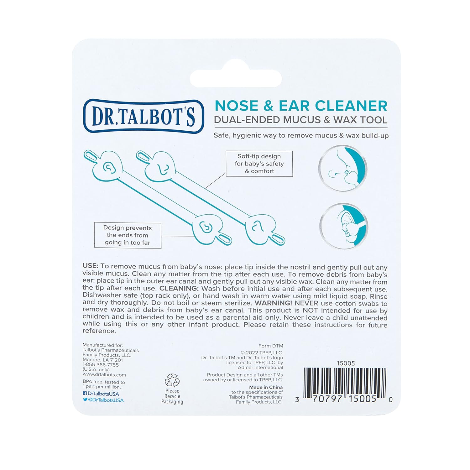 Dr. Talbot’s Baby Safe Nose and Ear Cleaner Set with Hygienic Travel Case, Gentle Dual-Ended Easy Mucus and Wax Remover Tool, 2 Pack, Neutral Colors-9