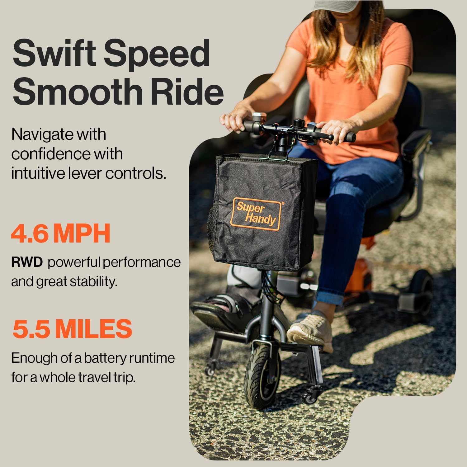 SuperHandy Passport Plus Mobility Scooter - Foldable 3 Wheel, Aluminum Frame, Airline Friendly, 11 Mile Range, 2 Removable 48V Lithium Batteries & Charger, Supports 330 Lbs-3