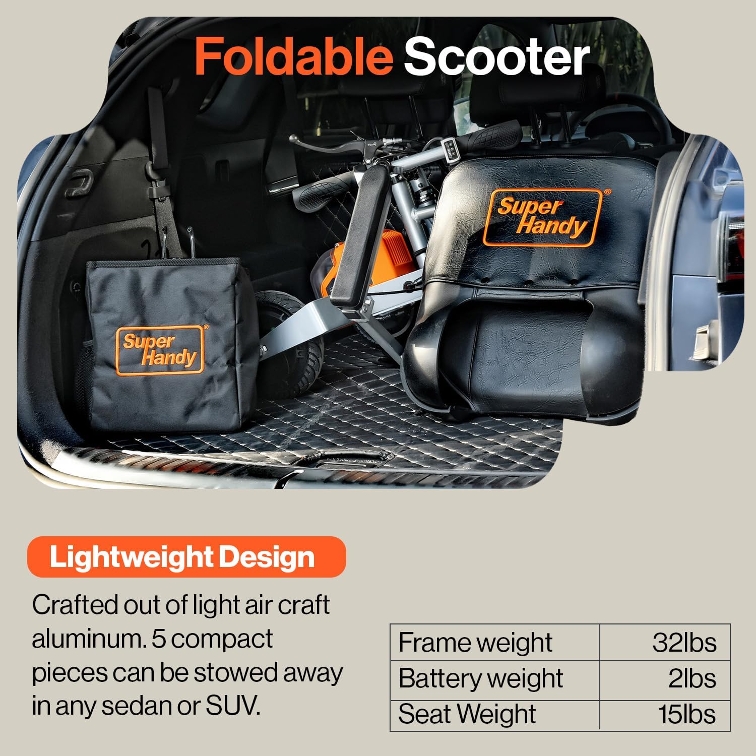 SuperHandy Passport Plus Mobility Scooter - Foldable 3 Wheel, Aluminum Frame, Airline Friendly, 11 Mile Range, 2 Removable 48V Lithium Batteries & Charger, Supports 330 Lbs-5