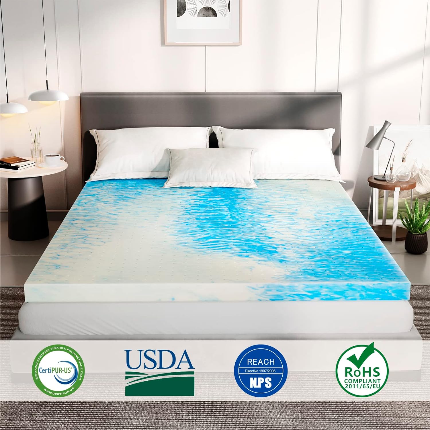 Airensky 2 Inch Twin Memory Foam Mattress Topper, Cooling Gel Ventilated Design for Pressure Relief, CertiPUR-US Certified-1