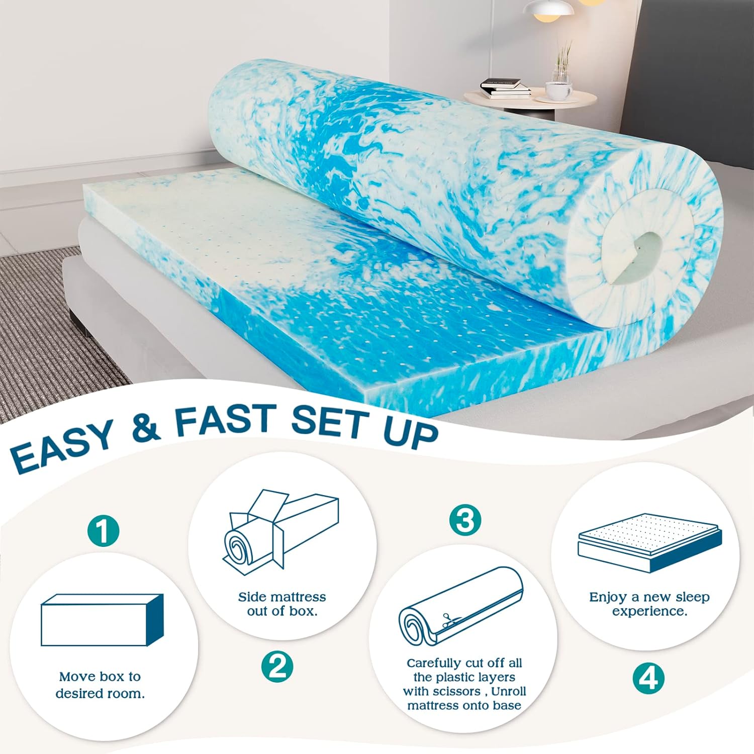 Airensky 2 Inch Twin Memory Foam Mattress Topper, Cooling Gel Ventilated Design for Pressure Relief, CertiPUR-US Certified-3