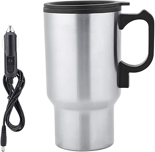 12V 450ml Portable Small Electric Kettle Stainless Steel Travel Heating Cup Car Heating Cup Travel Car Kettle Heating Mug for Heating Water, Coffee, Milk and Tea with Charger