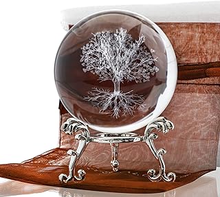 H&D HYALINE & DORA 60mm Tree of Life Crystal Ball with Stand Decorative Paperweight 3D Laser Engraved Glass Plant Life Tree Sphere Novelty Home Decor