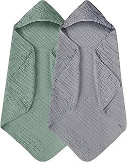 Yoofoss Hooded Baby Towels for Newborn 2 Pack 100% Muslin Cotton Baby Bath Towel with Hood for Babies, Infant, Toddler and Kids, Large 32x32Inch, Soft and Absorbent Newborn Essential