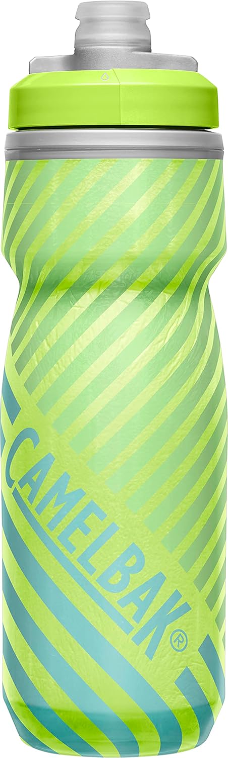 CamelBak Podium Chill Insulated Bike Water Bottle - Easy Squeeze Bottle - Fits Most Bike Cages - 21oz, Lime/Blue Stripe-0