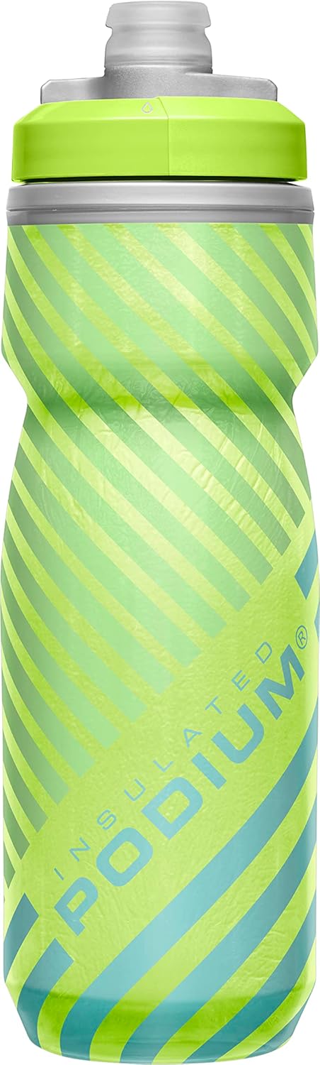 CamelBak Podium Chill Insulated Bike Water Bottle - Easy Squeeze Bottle - Fits Most Bike Cages - 21oz, Lime/Blue Stripe-3