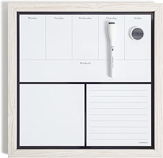 U Brands Rustic Weekly Dry Erase Planner Board, 14 x 14 Inches, Office Supplies, White Wood Frame