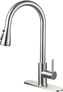 Kitchen Faucets, Brushed Nickel Kitchen Faucet with Pull Down Sprayer, High Arc Single Handle Kitchen Sink Faucet, Stainless Steel Faucet for Kitchen Sink, Farmhouse, Camper, Laundry, Rv, Bar