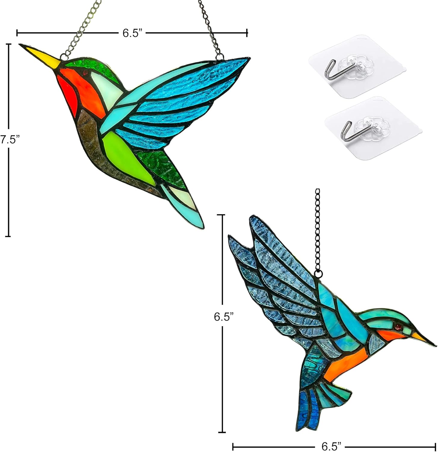 2 Pack Hummingbird Stained Glass Birds Window Hangings, Stained Glass Decorations,Bird Suncatcher for Window Decor Hummingbird Gifts for Mom,Bird Lovers-1