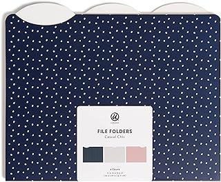 U Brands Casual Chic File Folders, Office Supplies, 1/3-Cut Tabs in Assorted Positions, Letter Size, Navy and Pink with White, 9 Count