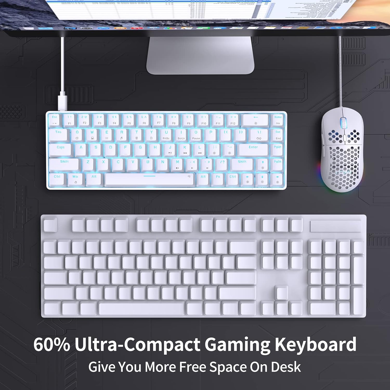 DIERYA T68SE 60% Gaming Mechanical Keyboard,Ultra Compact Mini 68 Key with Red Switches Wired Keyboard,Anti-Ghosting Keys, for Windows Laptops and PC Gamers,White-1