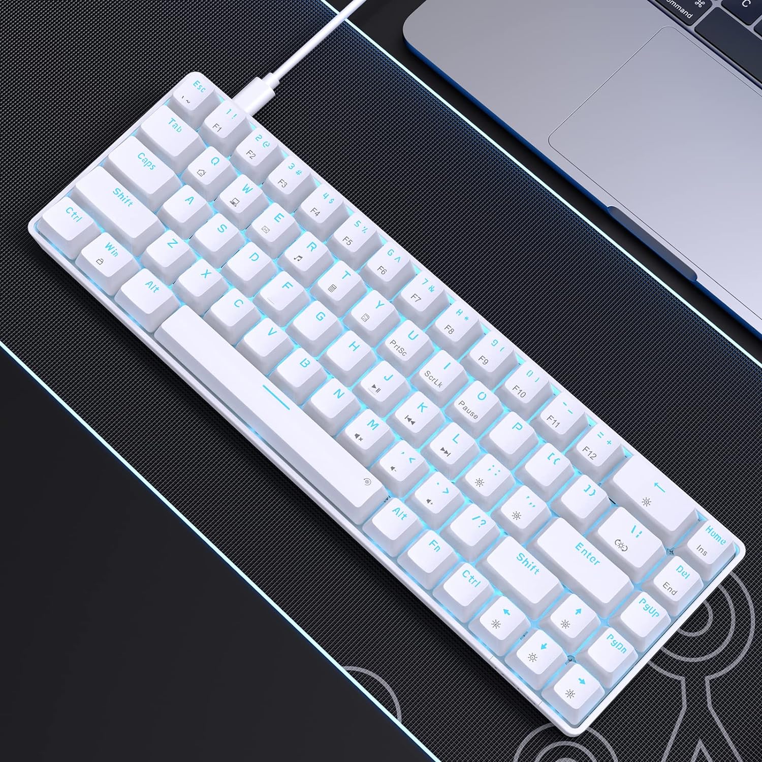 DIERYA T68SE 60% Gaming Mechanical Keyboard,Ultra Compact Mini 68 Key with Red Switches Wired Keyboard,Anti-Ghosting Keys, for Windows Laptops and PC Gamers,White-6